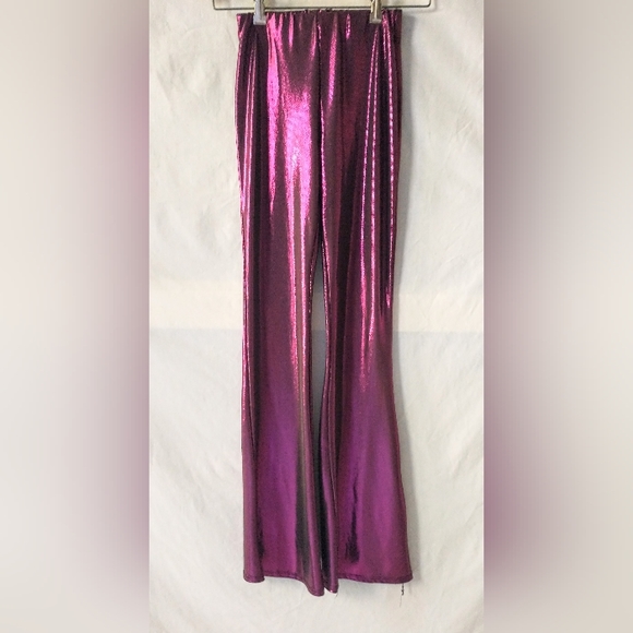 PAPEROC - Metallic Fushia on Black Lightweight Flare Bottom Pants - XS - Picture 9 of 13